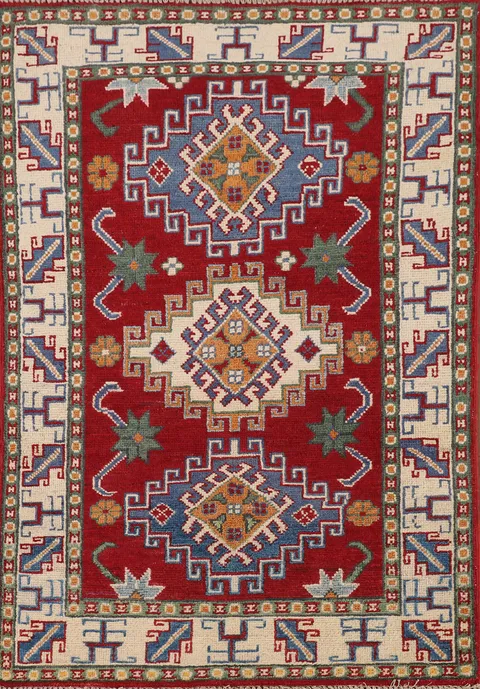 Geometric Red Kazak Foyer Rug 3x4