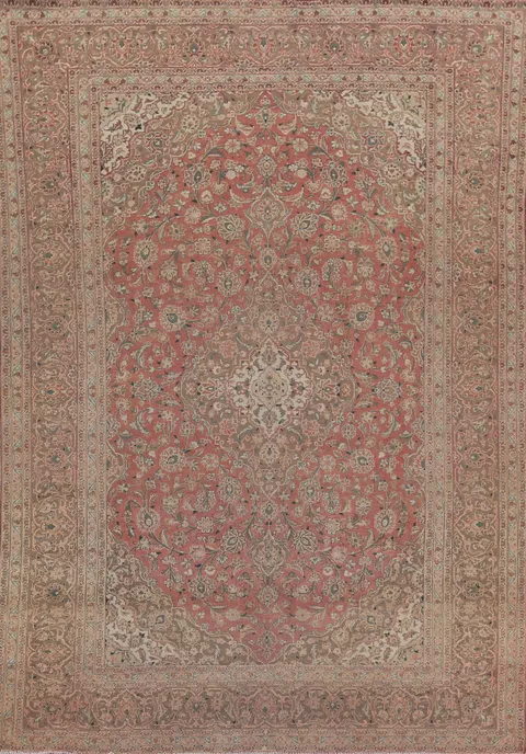 Traditional Pink Floral Kashan Persian Area Rug 10x13