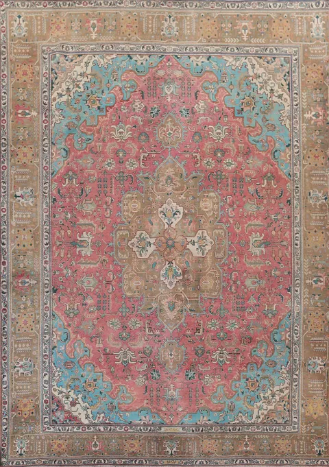 Vintage Pink Wool Tabriz Persian Area Rug 10x13