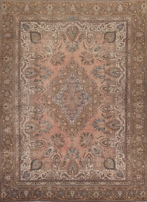 Vintage Distressed Tabriz Persian Area Rug 9x12