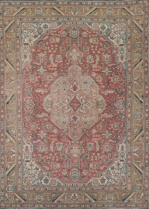Vintage Geometric Tabriz Persian Area Rug 8x11
