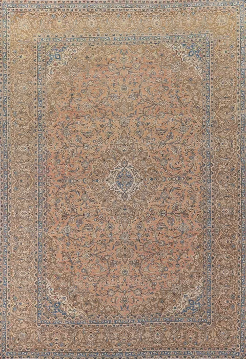 Distressed Floral Kashan Persian Area Rug 10x13