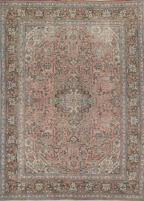 Distressed Pink Tabriz Persian Living Room Rug 8x11