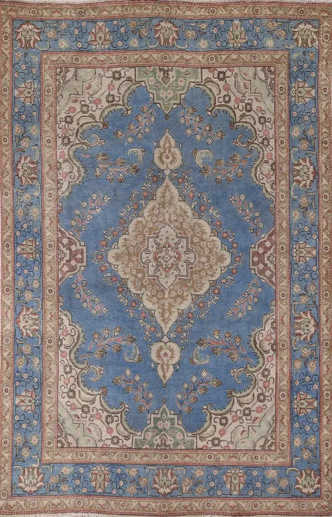 Vintage Blue Tabriz Persian Area Rug 7x10