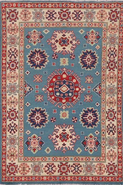Light Blue Kazak Oriental Foyer Rug 4x6