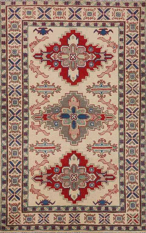 Handmade Wool Kazak Oriental Accent Rug 4x6