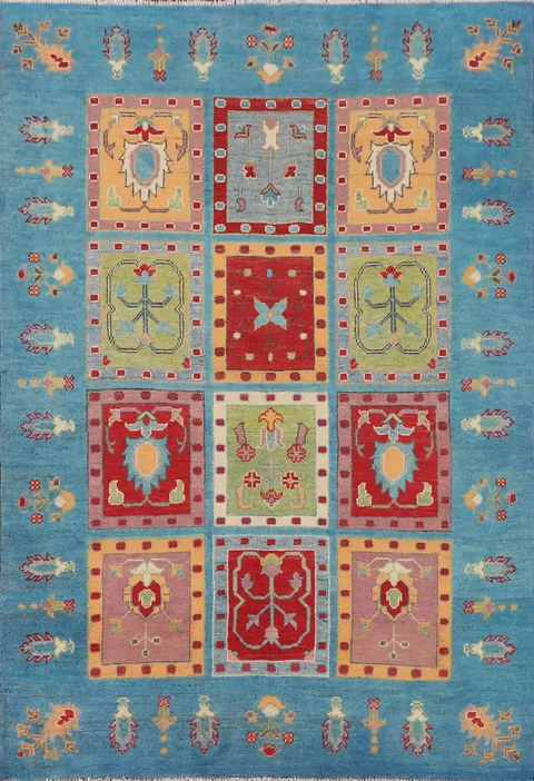 Garden Design Blue Kazak Handmade Rug 4x6