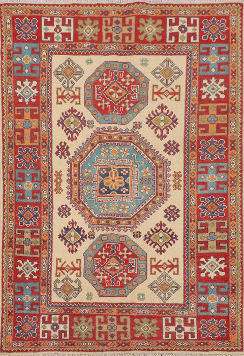 Geometric Kazak Oriental Accent Rug 4x6