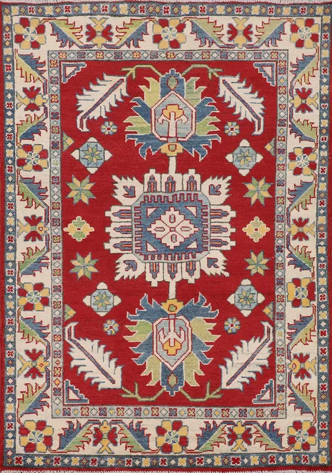 Geometric Wool Red Kazak Foyer Rug 3x5