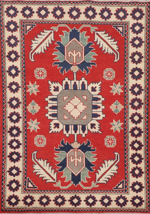Geometric Red Kazak Oriental Rug 3x5