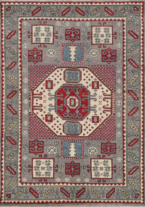 Geometric Kazak Oriental Foyer Rug 4x5