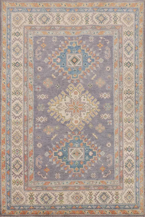 Gray Geometric Kazak Oriental Foyer Rug 4x6