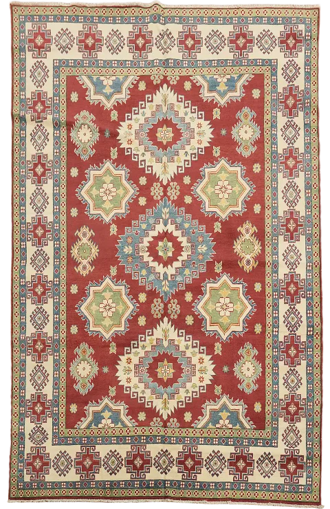 Red Geometric Kazak Oriental Area Rug 8x11