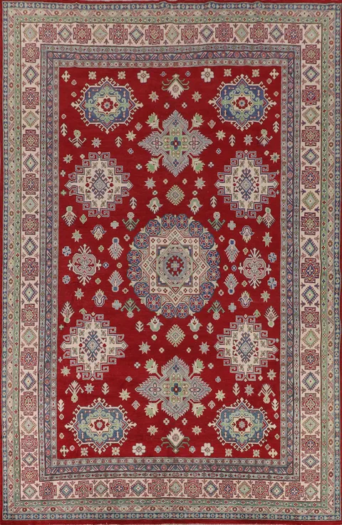 Geometric Red Large Kazak Oriental Rug 10x14