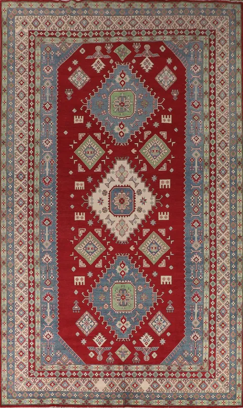 Red Geometric Kazak Oriental Large Rug 10x16