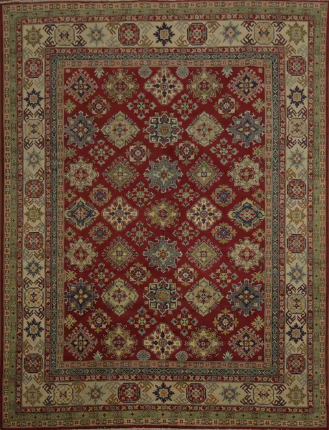Geometric Red Kazak Living Room Area Rug 9x12