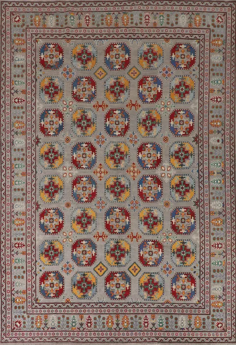 All-Over Geometric Kazak Wool Area Rug 8x11