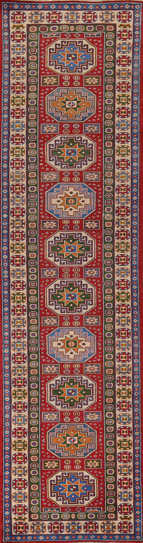Handmade Kazak Oriental Runner Rug 3x13