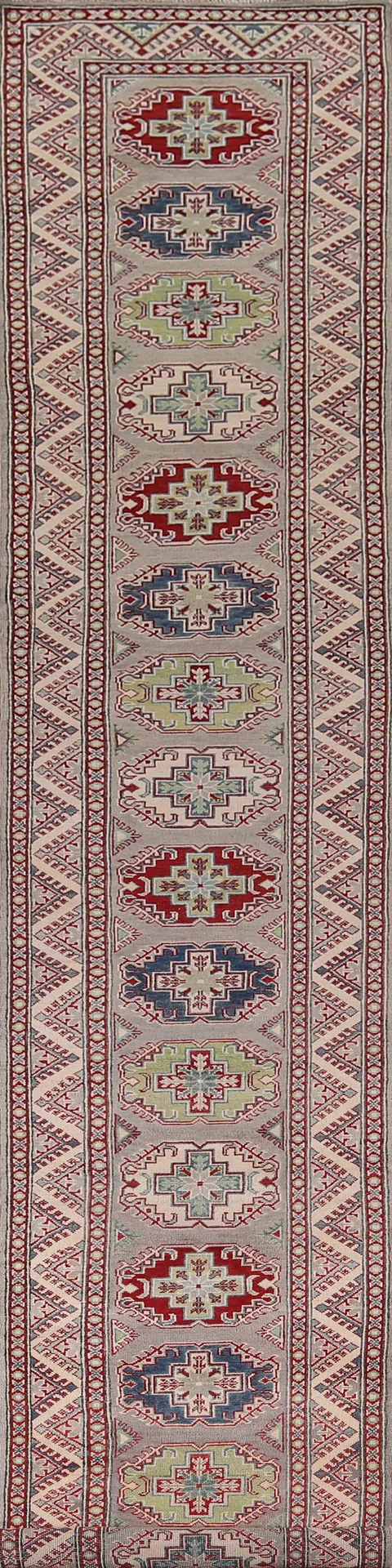 All-Over Gray Handmade Kazak Oriental Runner Rug 3x20