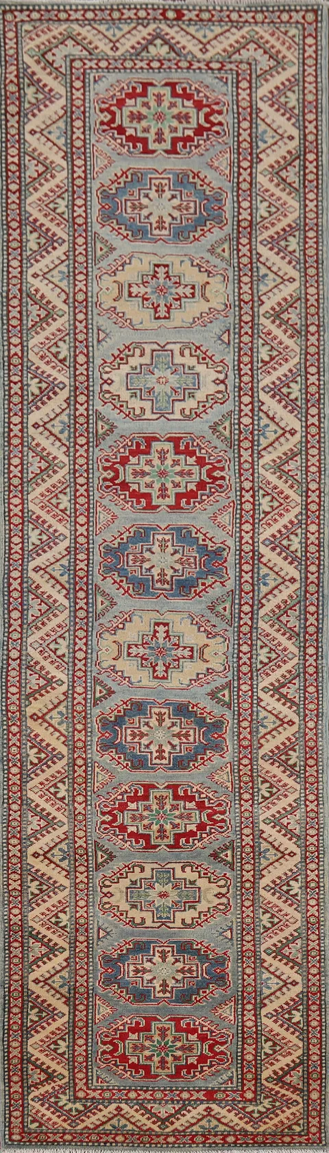Geometric Kazak Oriental Runner Rug 3x12