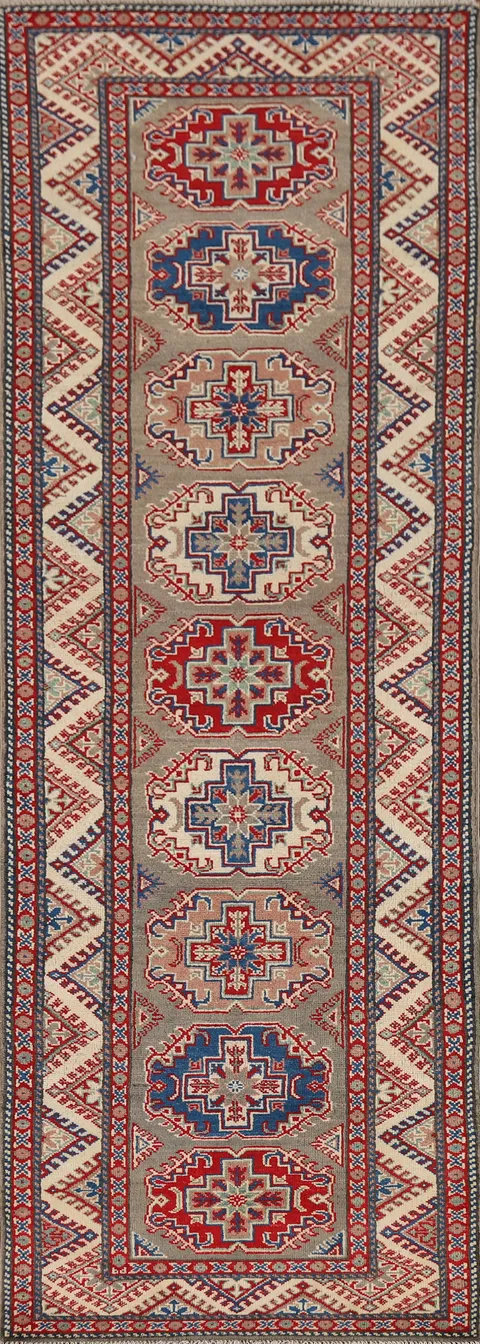 Geometric Kazak Oriental Runner Rug 3x10