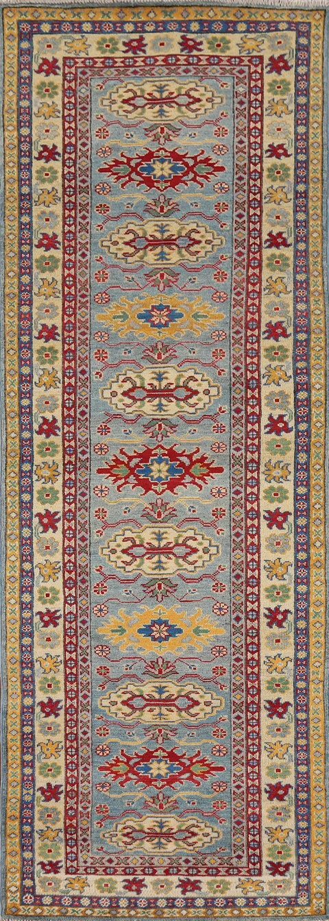 Geometric Kazak Oriental Runner Rug 3x9