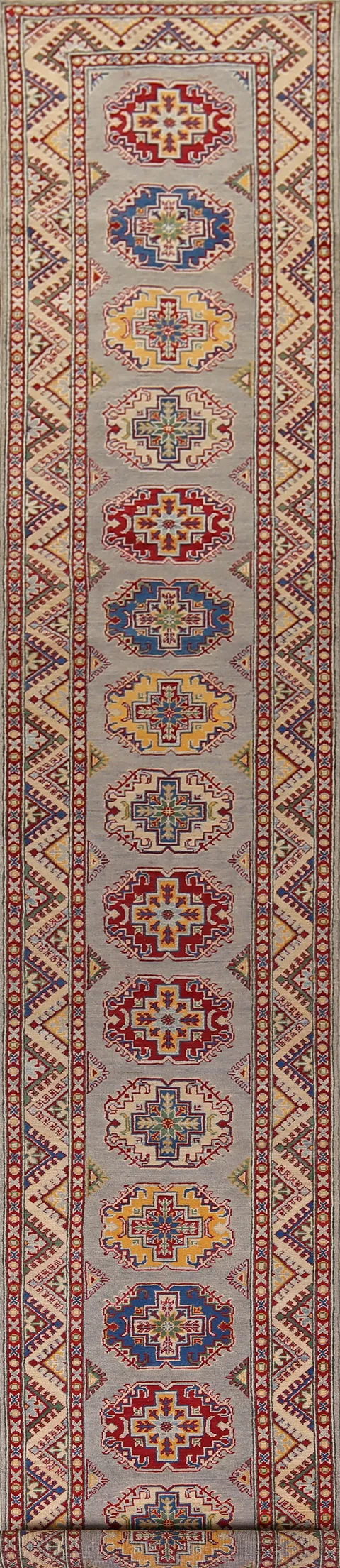 Geometric Kazak Wool Runner Rug 3x19