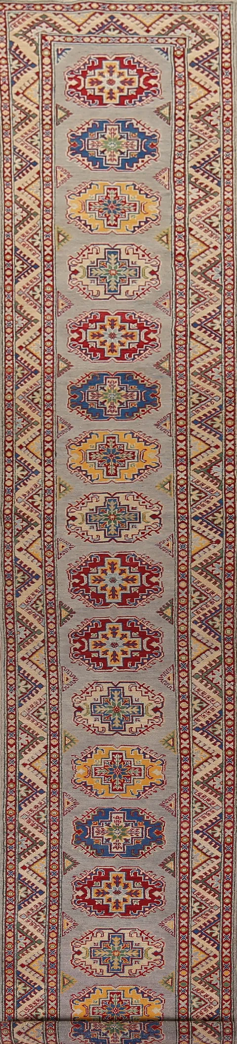 Handwoven Runner Rug Showcasing Colorful Tribal Motifs 3x19