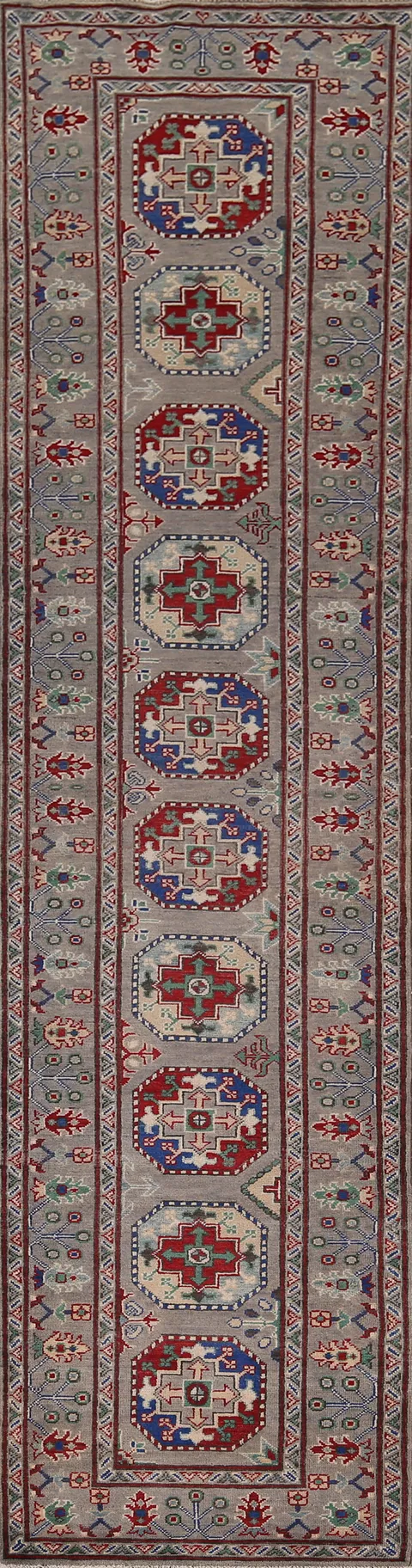 Geometric Kazak Oriental Runner Rug 3x13