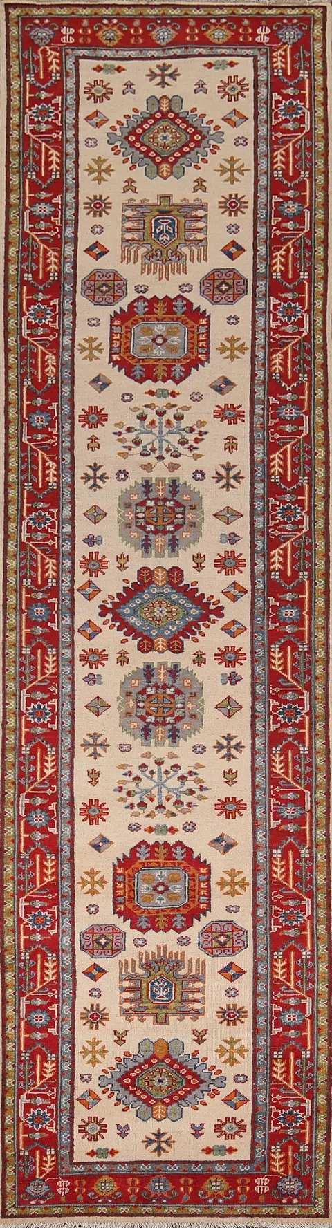 Geometric Kazak Oriental Runner Rug 3x13