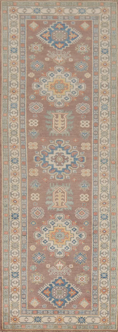 Geometric Kazak Oriental Runner Rug 3x10