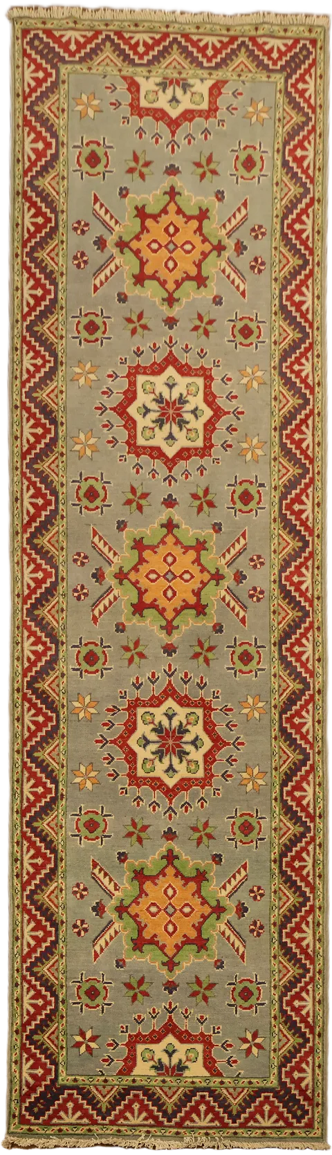 Light Blue Kazak Oriental Runner Rug 3x10