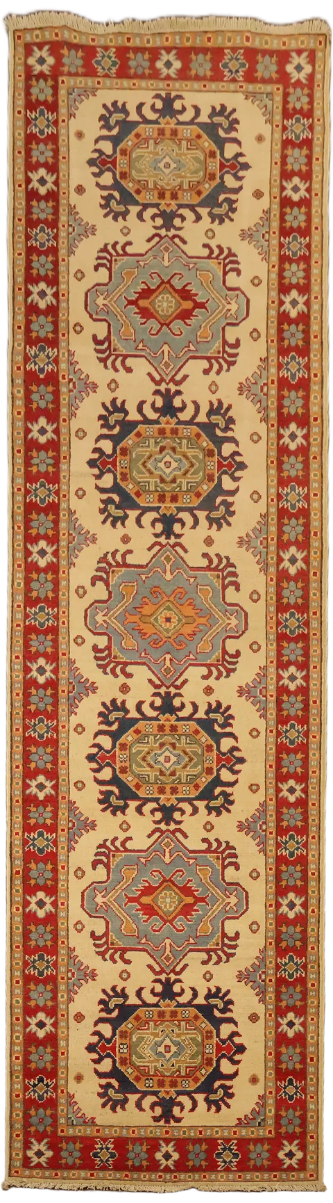 Geometric Kazak Oriental Runner Rug 3x10