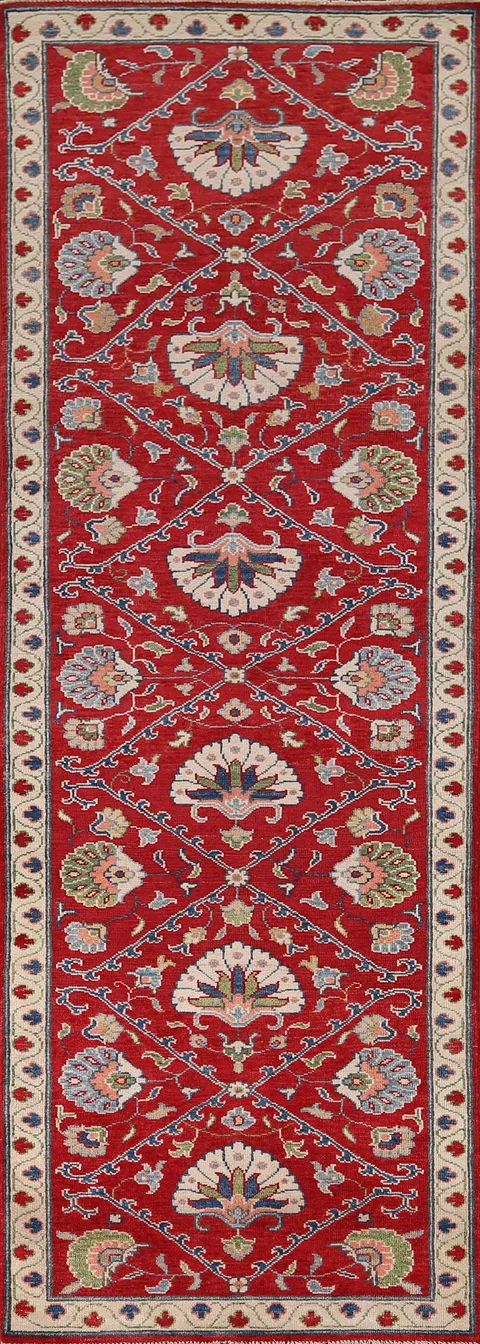 Handmade Red Kazak Oriental Runner Rug 3x10