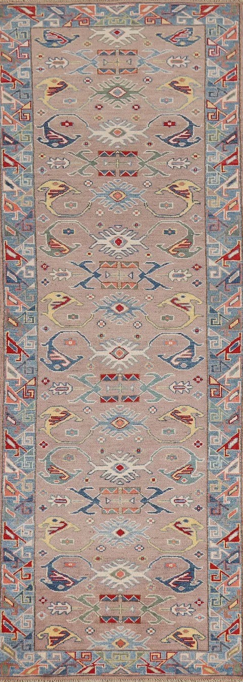Geometric Kazak Oriental Runner Rug 3x10
