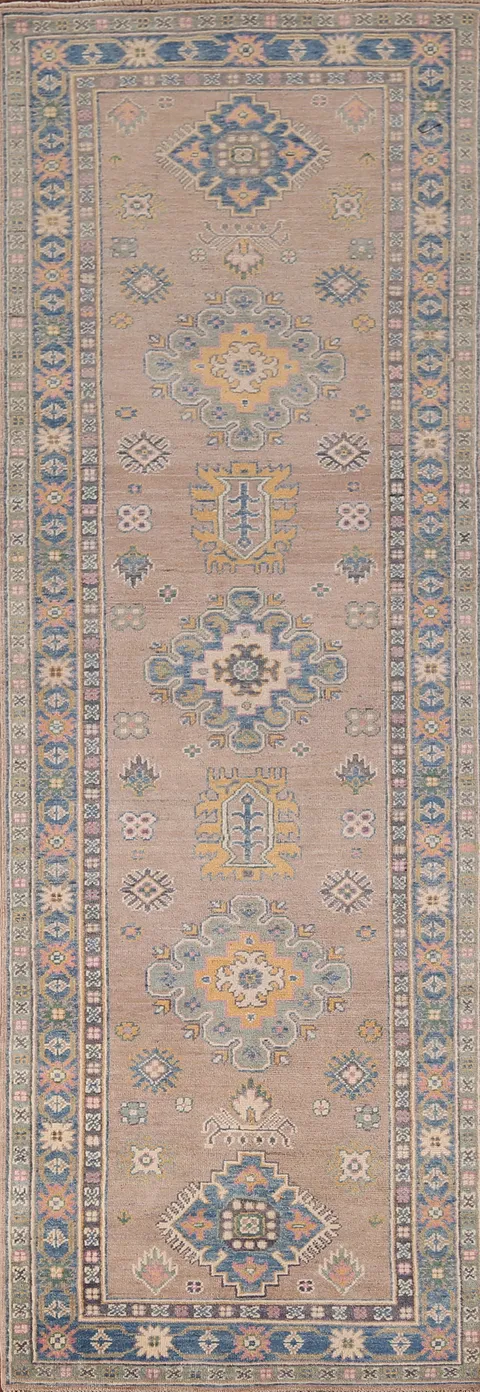 Handmade Wool Kazak Oriental Runner Rug 3x9