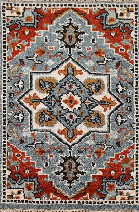 Geometric Blue Kazak Indian Rug 2x3