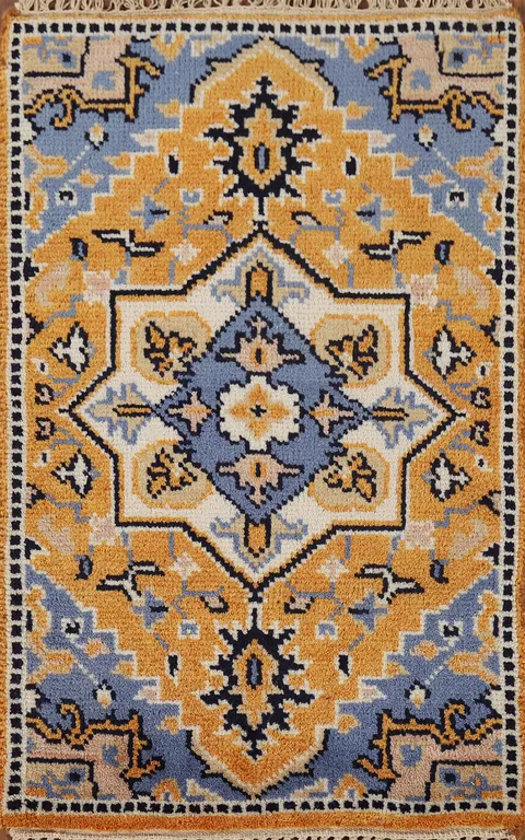 Handmade Gold Yellow Kazak Accent Rug 2x3