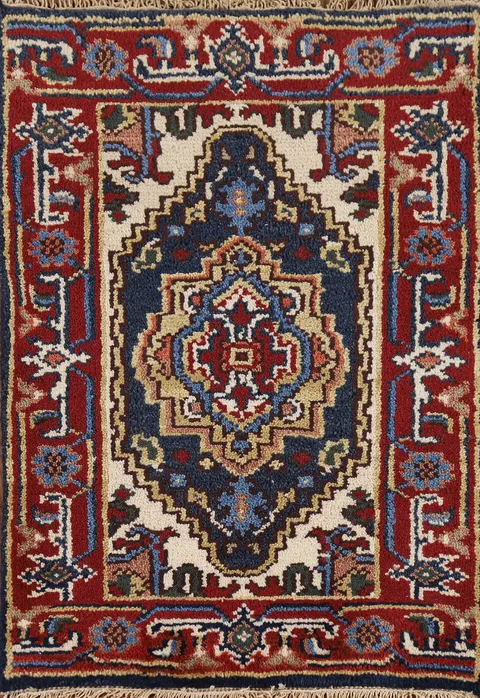 Navy Blue Heriz Serapi Indian Foyer Rug 2x3