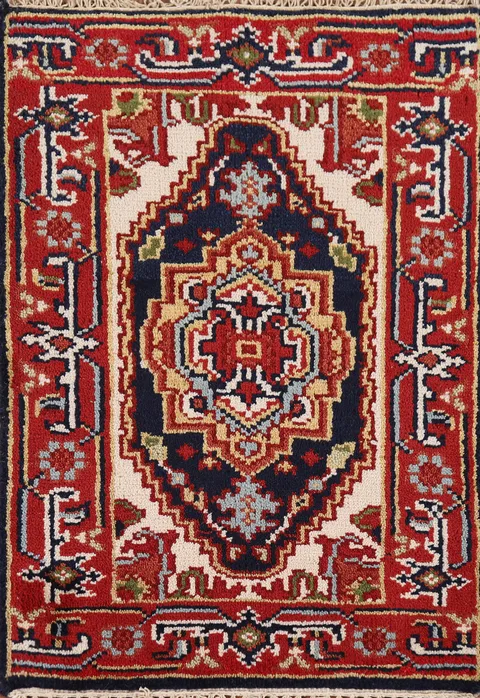 Red & Navy Blue Heriz Serapi Indian Foyer Rug 2x3