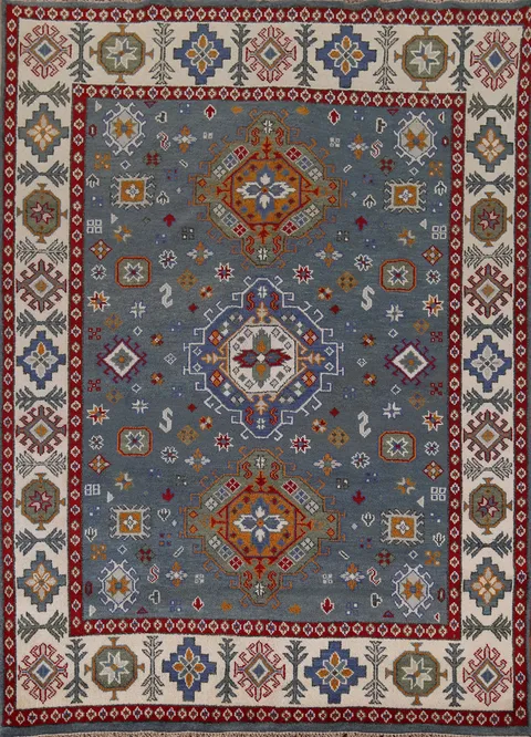 Geometric Blue Kazak Oriental Area Rug 8x10