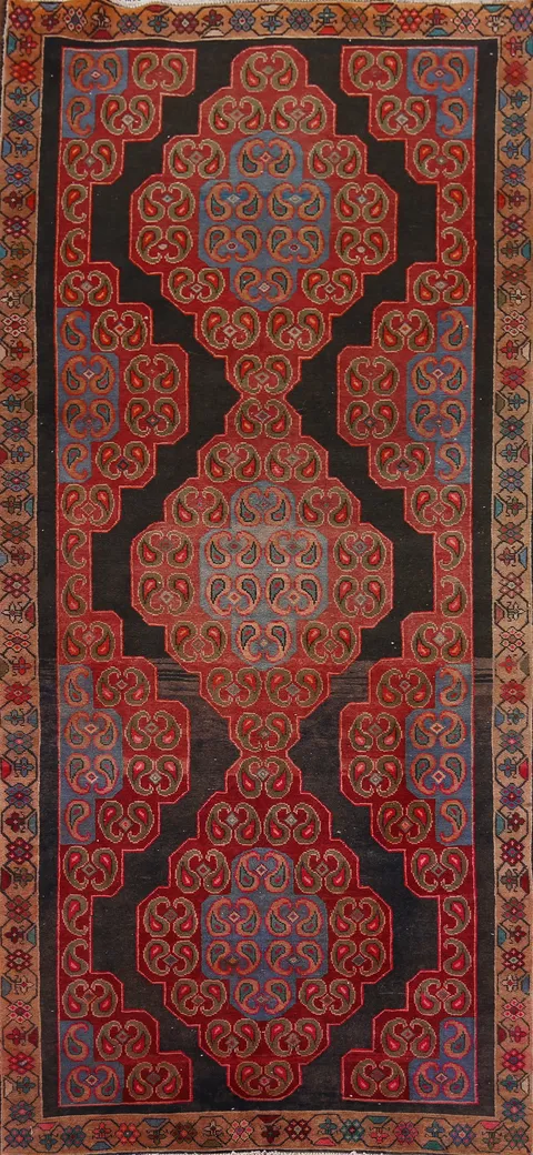 Black & Red Hamedan Persian Runner Rug 4x9
