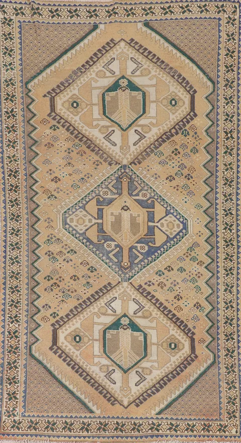 Vintage Wool Bakhtiari Persian Area Rug 5x9