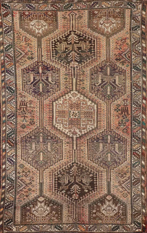 Tribal Geometric Qashqai Persian Area Rug 5x8