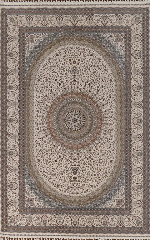 Traditional Ivory Qum Turkish Area Rug 7x10