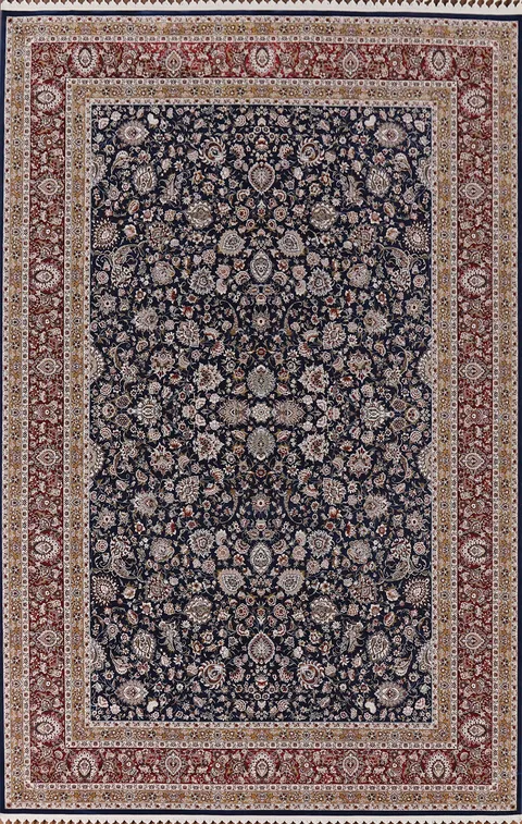 Traditional Navy Blue/Red Turkish Area Rug 7x10