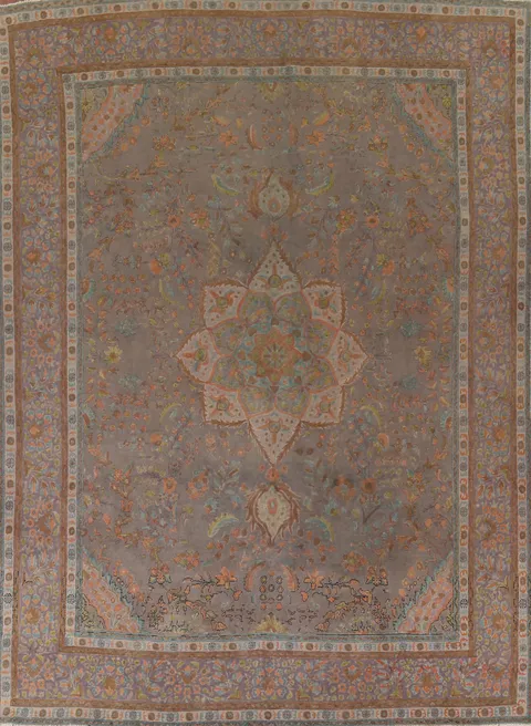 Floral Gray Tabriz Persian Area Rug 9x13