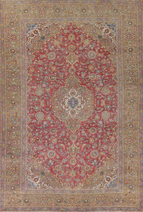 Handmade Floral Mashad Persian Area Rug 9x13