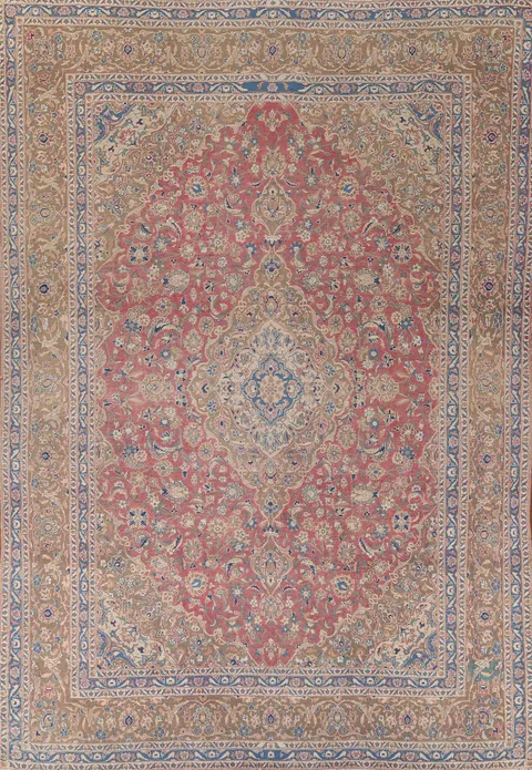 Traditional Pink Mashad Persian Area Rug 9x12