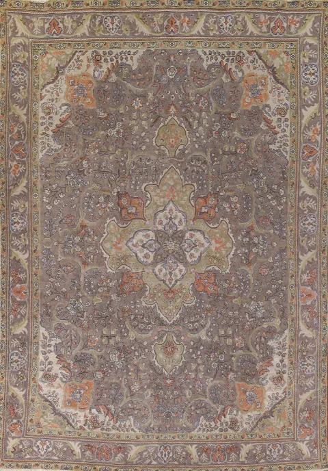Gray Floral Tabriz Persian Area Rug 10x13